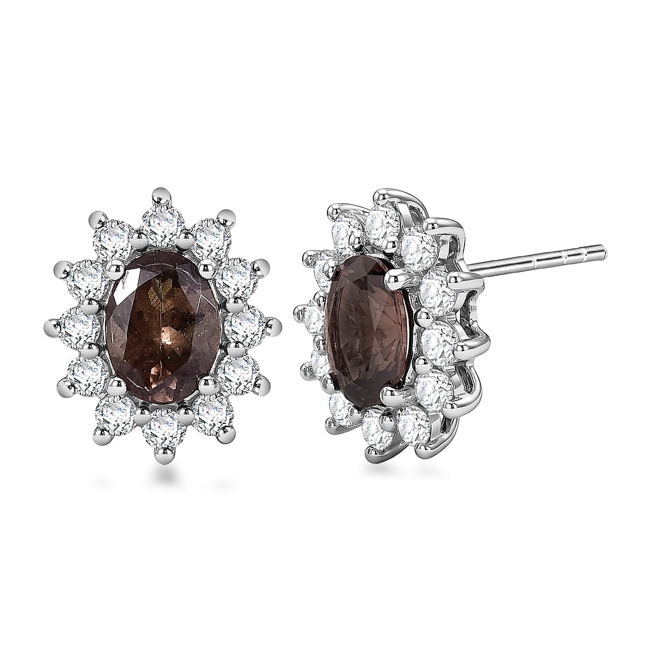 D'Joy Premium Color Change Garnet and Moissanite 2.65 ctw Earrings in Rhodium Over Sterling Silver