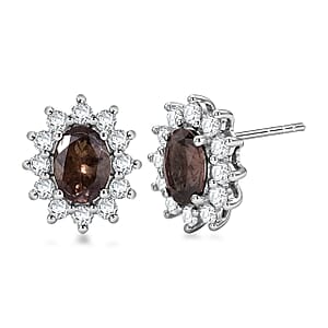 D'Joy Premium Colour Change Garnet and Moissanite 2.65 ctw Earrings in Rhodium Over Sterling Silver
