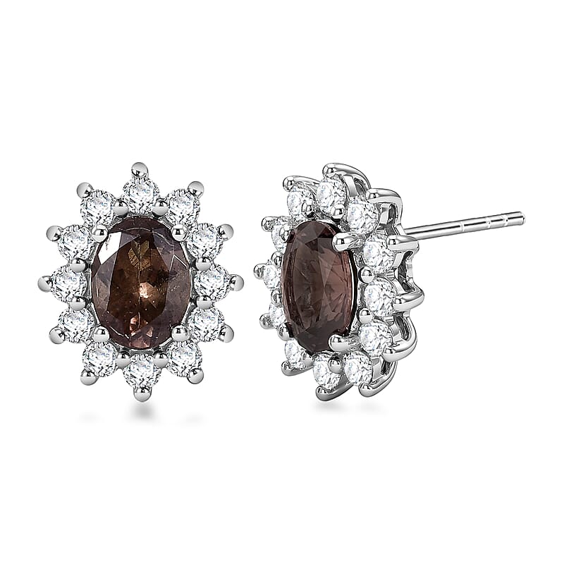 Certified & Appraised D'Joy Premium Color Change Garnet and Moissanite 2.65 ctw Earrings in Rhodium Over Sterling Silver