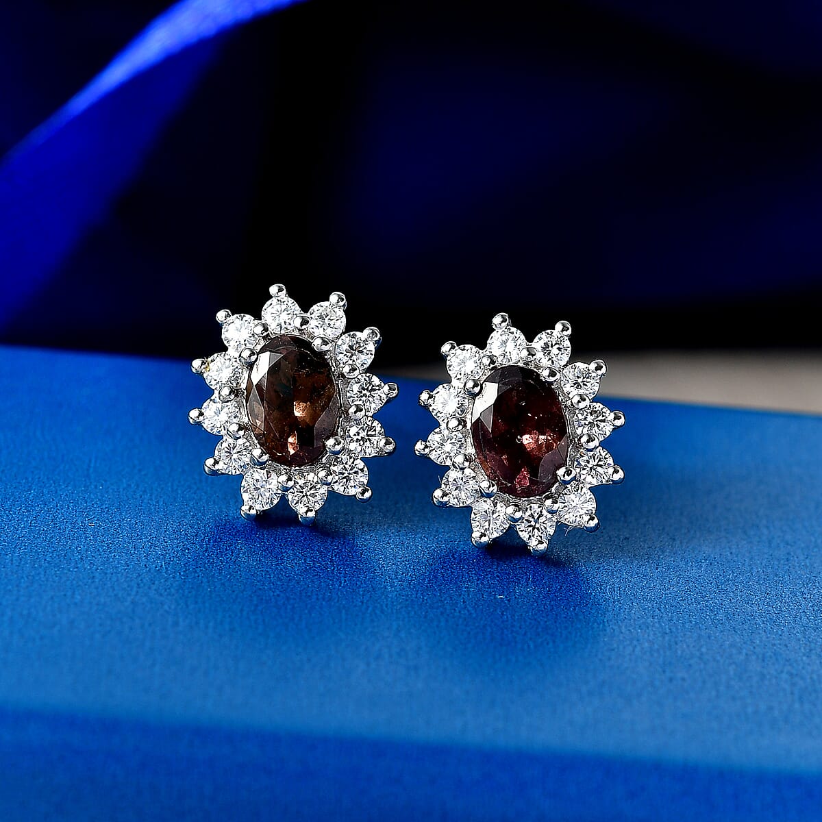 D'Joy Premium Colour Change Garnet and Moissanite 2.65 ctw Earrings in Rhodium Over Sterling Silver image number 1