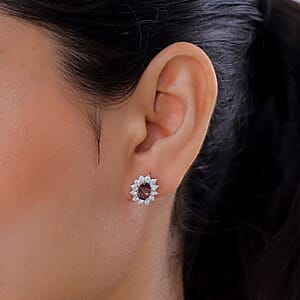 D'Joy Premium Colour Change Garnet and Moissanite 2.65 ctw Earrings in Rhodium Over Sterling Silver
