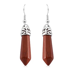 Red Jasper 25.00 ctw Point Drop Earrings in Silvertone