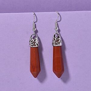 Red Jasper 25.00 ctw Point Drop Earrings in Silvertone