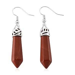 Red Jasper 25.00 ctw Point Drop Earrings in Silvertone