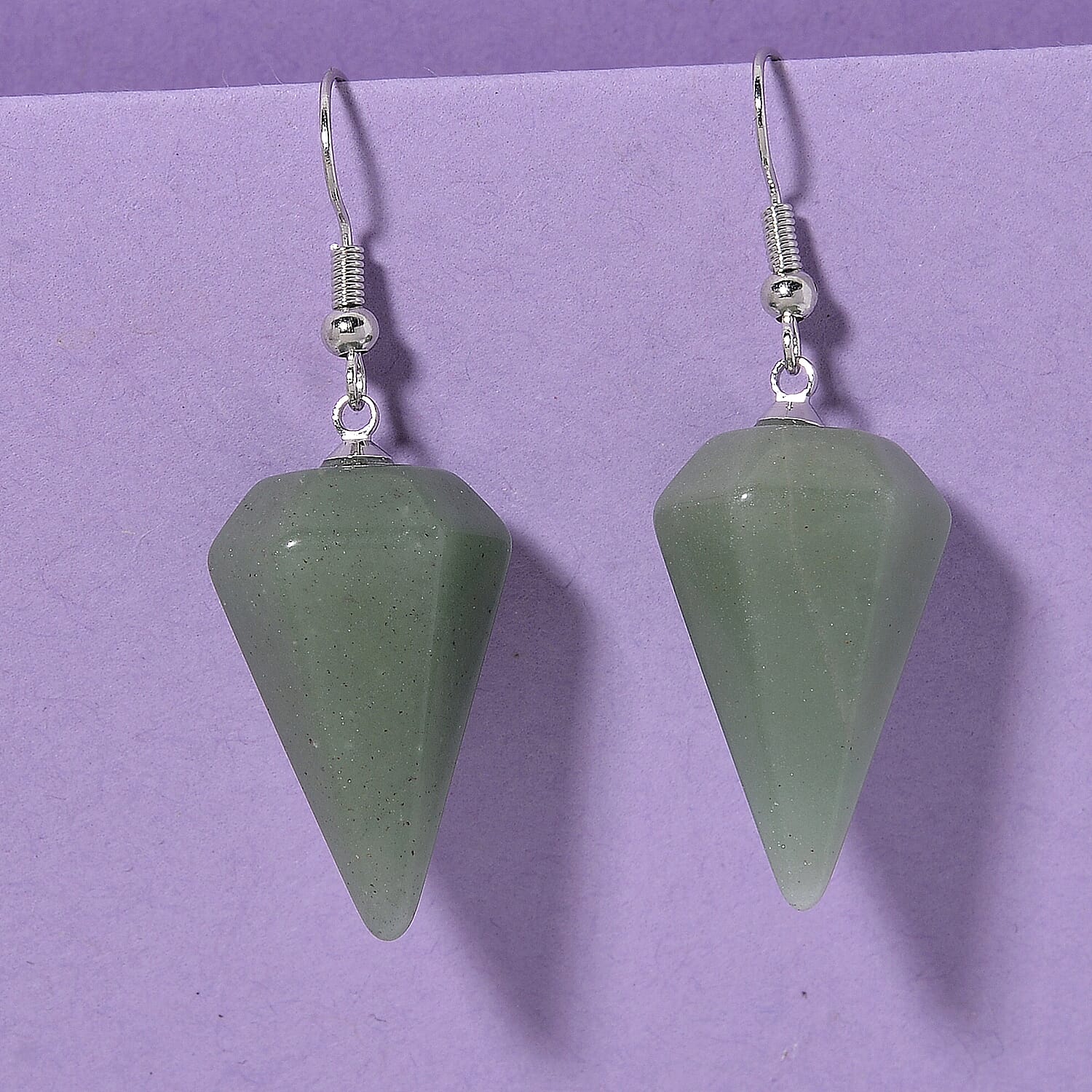 Green Aventurine 30.00 ctw Pendulum Earrings in Silvertone
