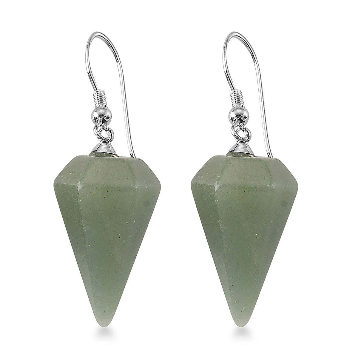 Green Aventurine 30.00 ctw Pendulum Earrings in Silvertone