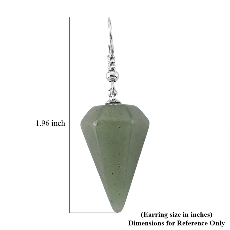 Green Aventurine 30.00 ctw Pendulum Earrings in Silvertone