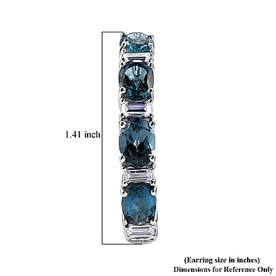 D'Joy London Blue Topaz and Moissanite 15.35 ctw Midnight Blue Hoop Earrings in Rhodium Over Sterling Silver