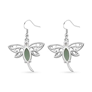 Green Aventurine and Austrian Crystal 12.00 ctw Dragonfly Earrings in Silvertone