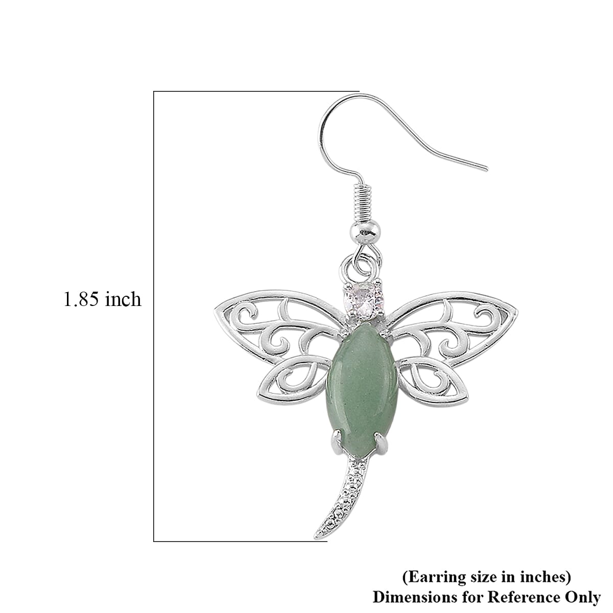 Green Aventurine and Austrian Crystal 12.00 ctw Dragonfly Earrings in Silvertone