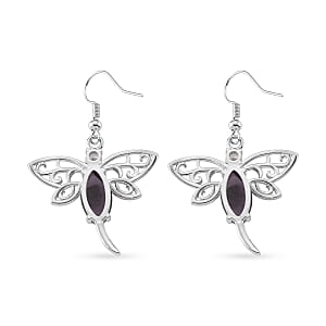 African Amethyst and Austrian Crystal 12.00 ctw Dragonfly Earrings in Silvertone