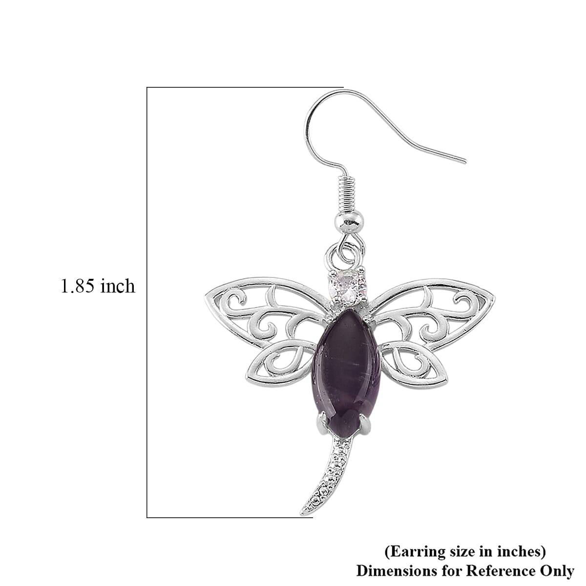 African Amethyst and Austrian Crystal 12.00 ctw Dragonfly Earrings in Silvertone image number 4