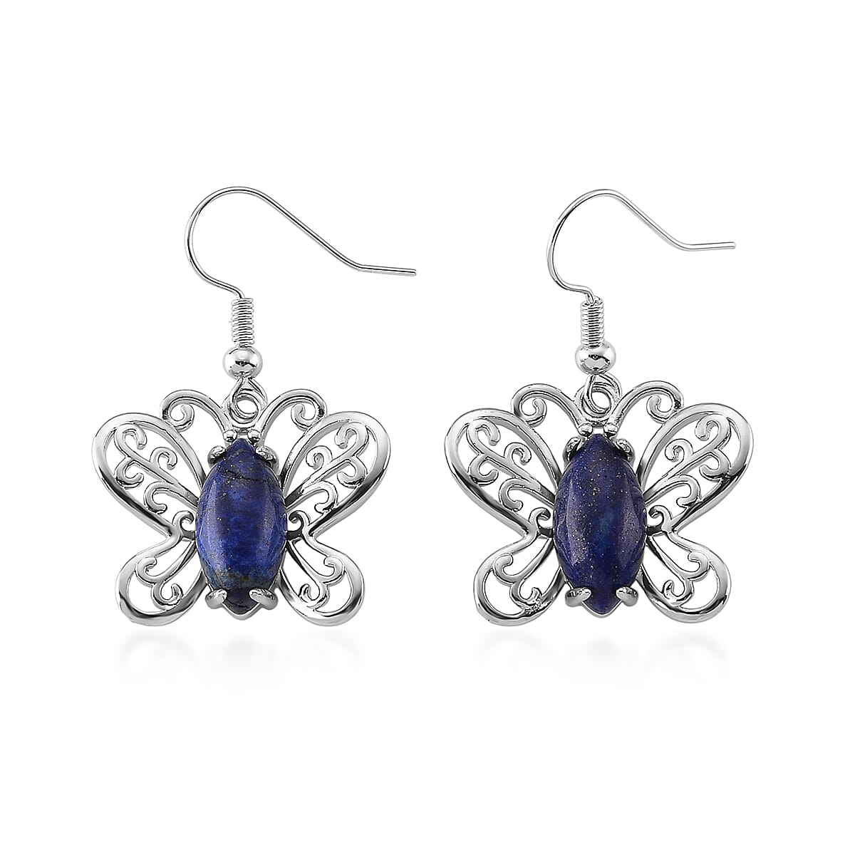 Lapis Lazuli 12.00 ctw Butterfly Earrings in Silvertone