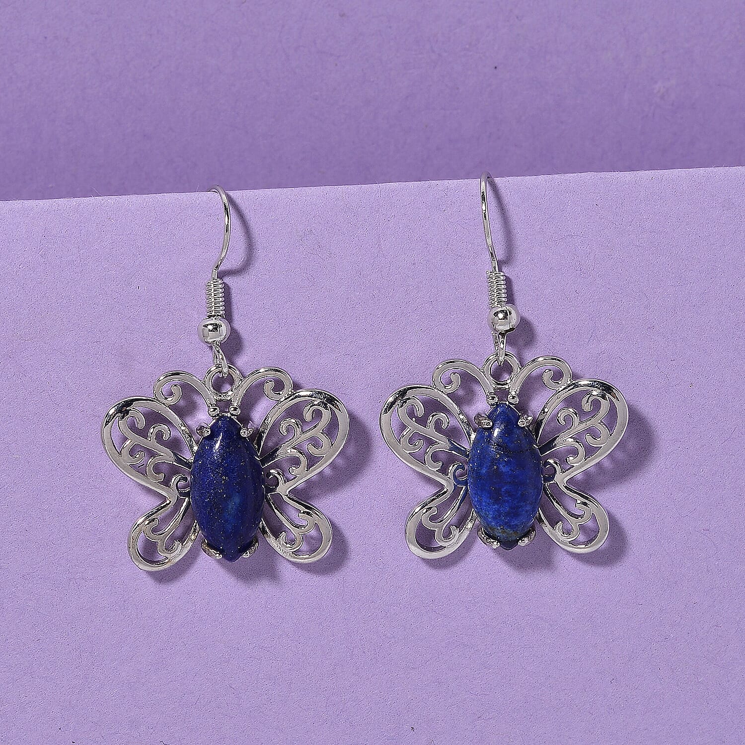 Lapis Lazuli 12.00 ctw Butterfly Earrings in Silvertone