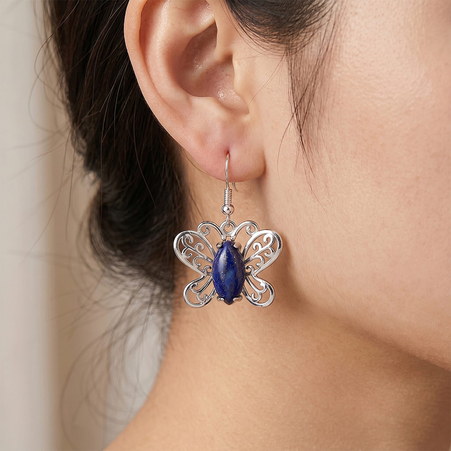 Lapis Lazuli 12.00 ctw Butterfly Earrings in Silvertone