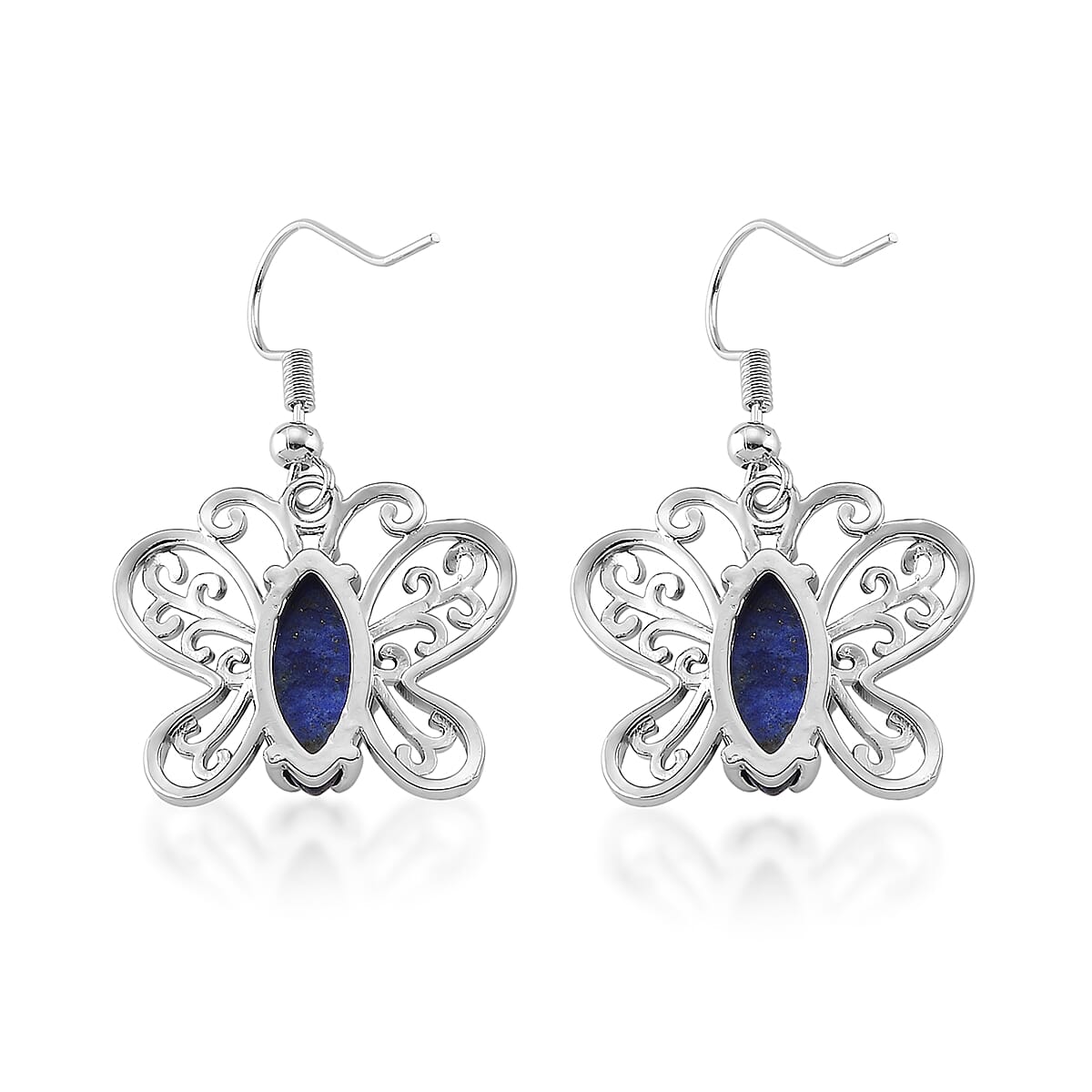 Lapis Lazuli 12.00 ctw Butterfly Earrings in Silvertone