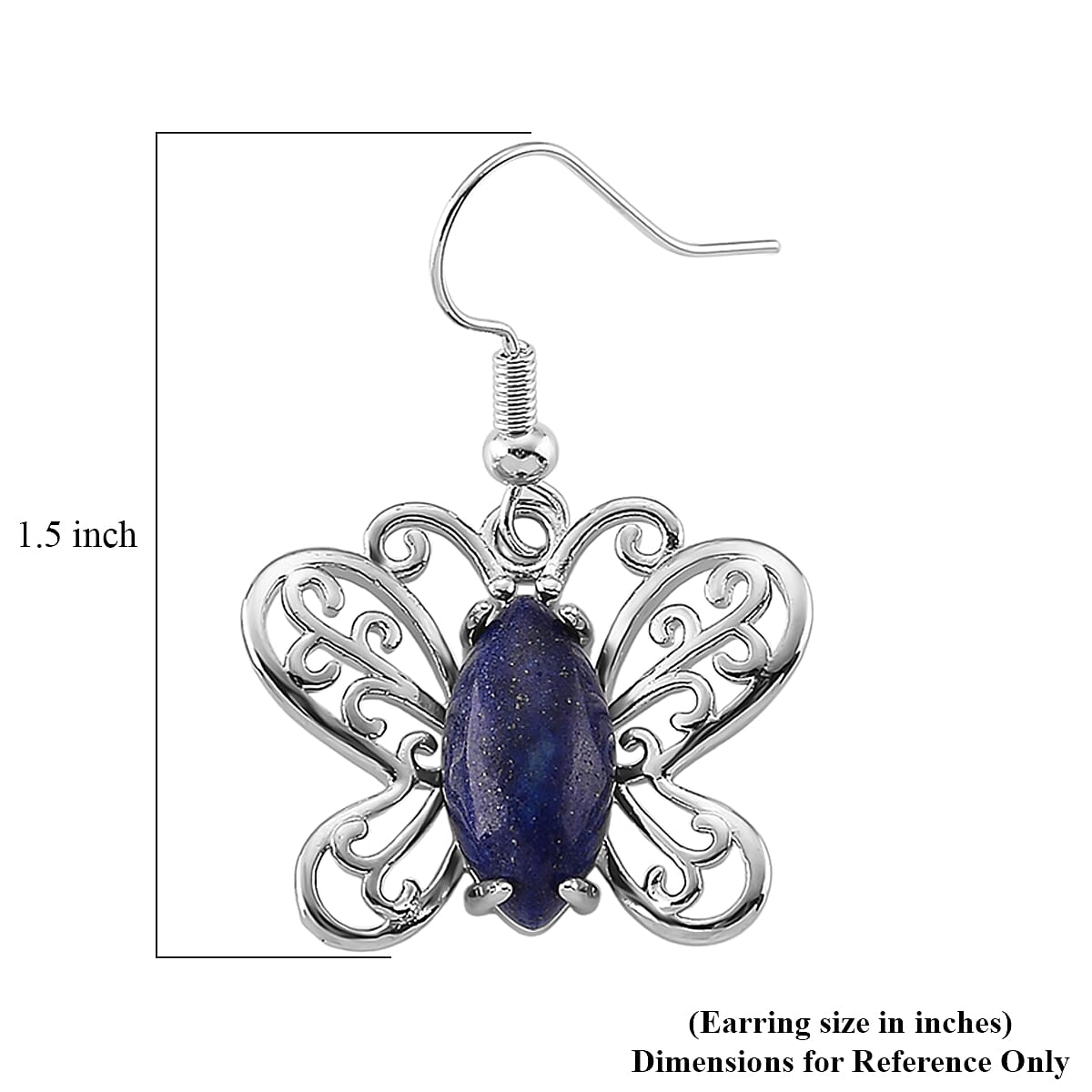 Lapis Lazuli 12.00 ctw Butterfly Earrings in Silvertone