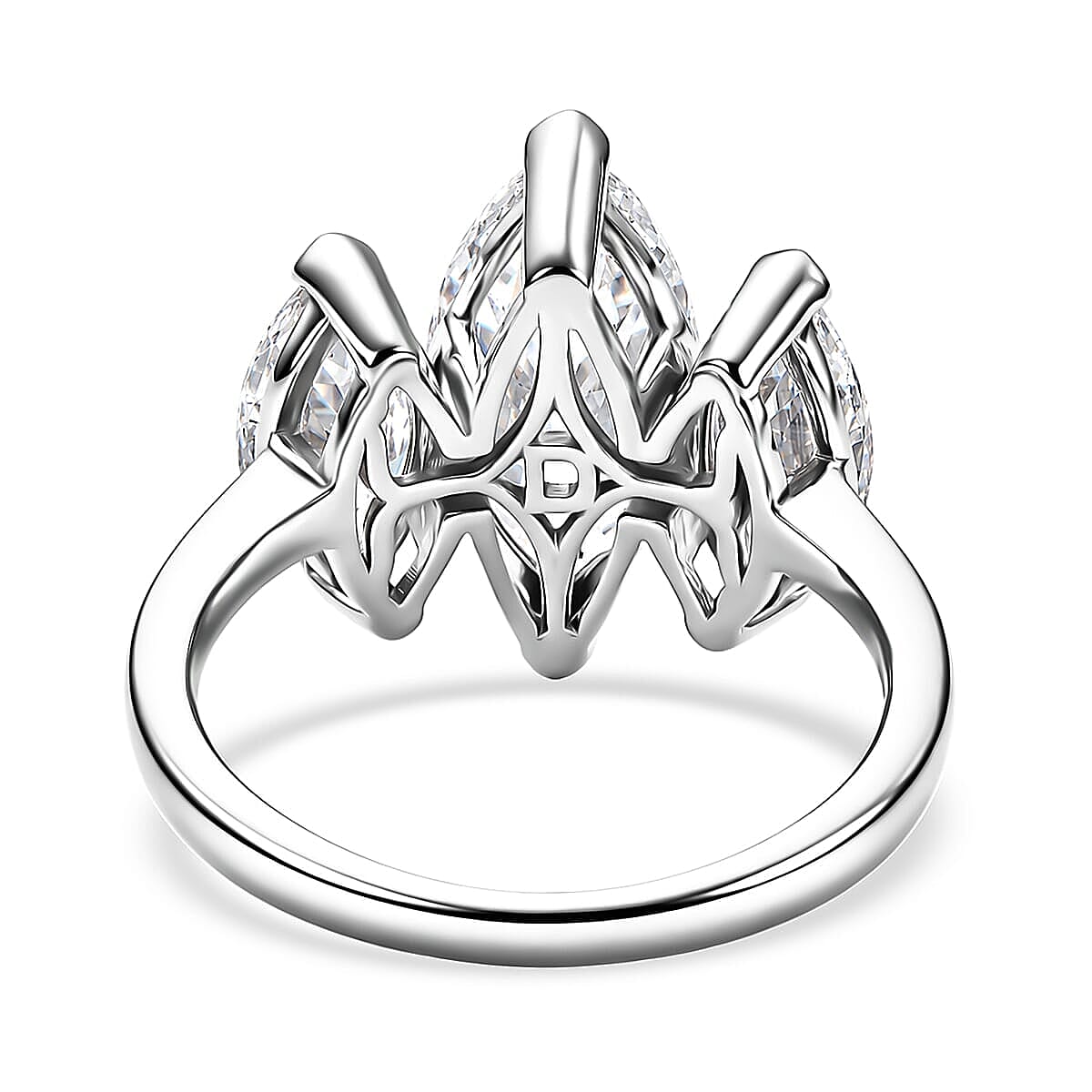 D'Joy Moissanite 4.65 ctw 3 Stone Ring in Rhodium Over Sterling Silver (Size 6.0)