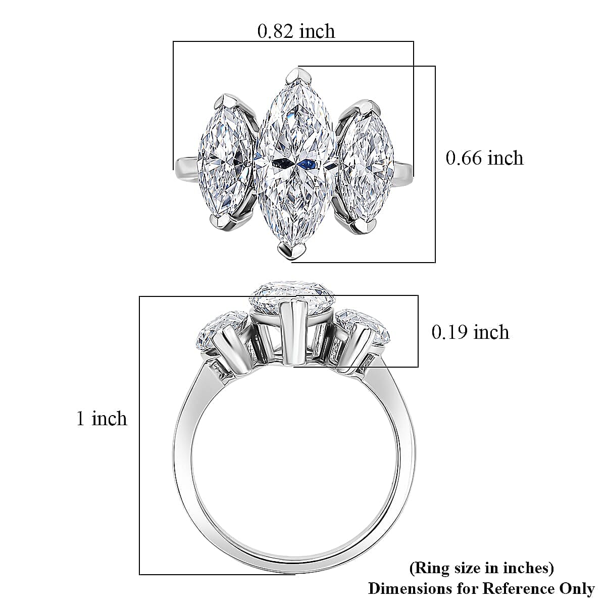 D'Joy Moissanite 4.65 ctw 3 Stone Ring in Rhodium Over Sterling Silver (Size 6.0)