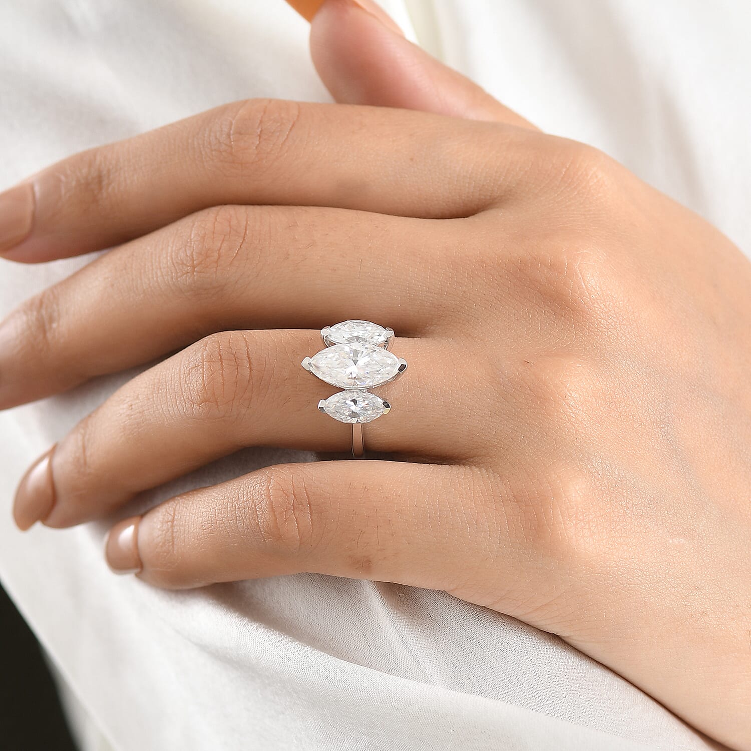 D'Joy Moissanite  3 Stone Ring in Rhodium OverSterling Silver 5.67 ctw