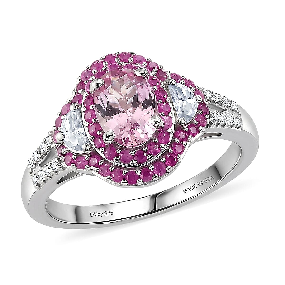 D'Joy Premium Narsipatnam Pink Spinel and Multi Gemstone 3.10 ctw Ring in Rhodium Over Sterling Silver (Size 6.0)