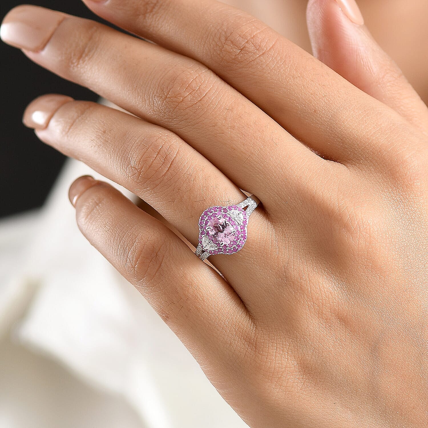 D'Joy Premium Narsipatnam Pink Spinel and Multi Gemstone 3.10 ctw Ring in Rhodium Over Sterling Silver (Size 6.0)