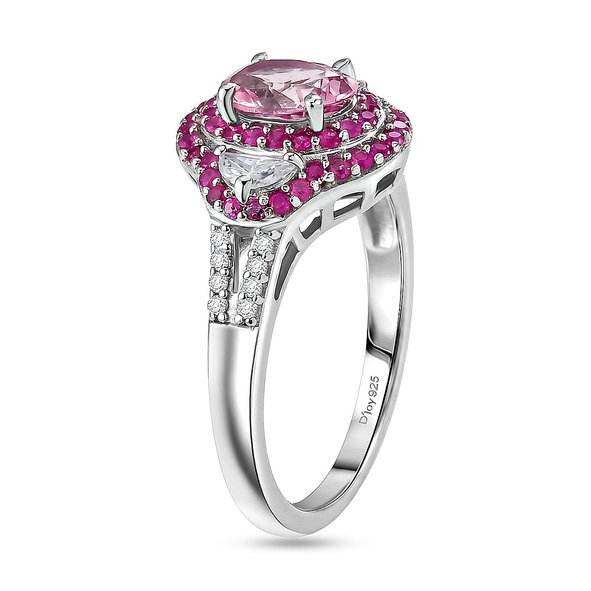 D'Joy Premium Narsipatnam Pink Spinel and Multi Gemstone 3.10 ctw Ring in Rhodium Over Sterling Silver (Size 6.0)