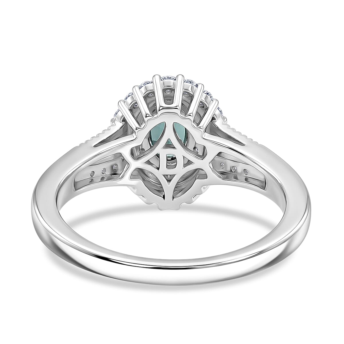 D'Joy Monte Belo Indicolite and Moissanite 1.00 ctw Sea Crown Ring in Rhodium Over Sterling Silver (Size 10.0) image number 4