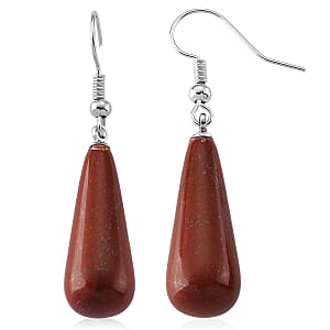 Red Jasper 30.00 ctw Earrings in Silvertone
