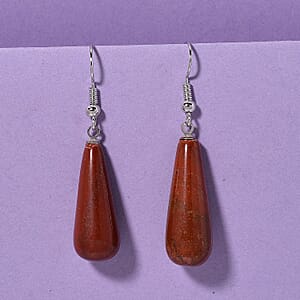 Red Jasper 30.00 ctw Earrings in Silvertone