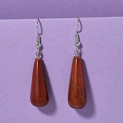 Red Jasper 30.00 ctw Earrings in Silvertone