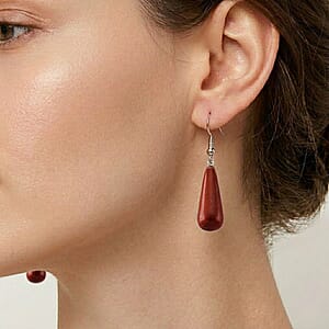 Red Jasper 30.00 ctw Earrings in Silvertone