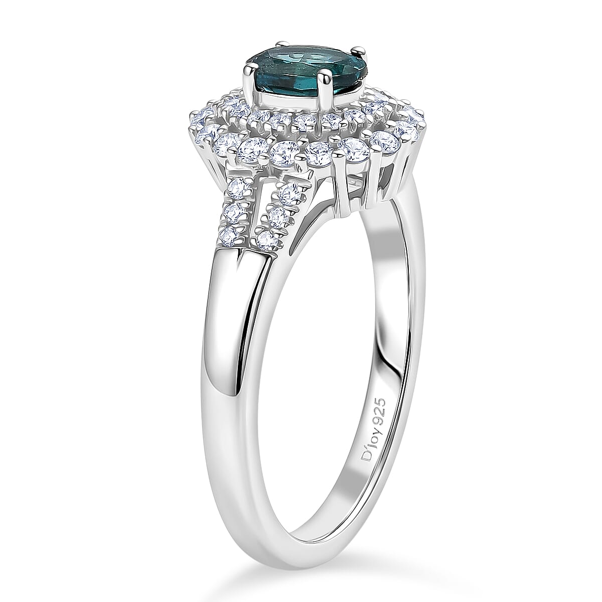 D'Joy Monte Belo Indicolite and Moissanite 1.00 ctw Sea Crown Ring in Rhodium Over Sterling Silver (Size 5.0)