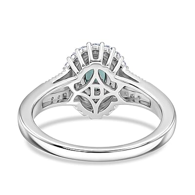 D'Joy Monte Belo Indicolite and Moissanite 1.00 ctw Sea Crown Ring in Rhodium Over Sterling Silver (Size 5.0)