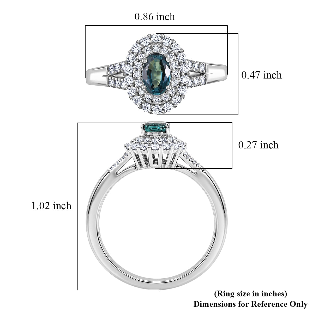 D'Joy Monte Belo Indicolite and Moissanite 1.00 ctw Sea Crown Ring in Rhodium Over Sterling Silver (Size 5.0)