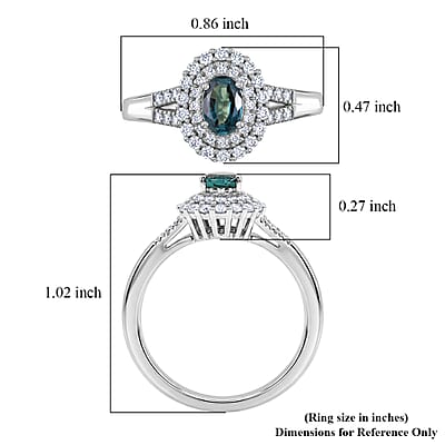 D'Joy Monte Belo Indicolite and Moissanite 1.00 ctw Sea Crown Ring in Rhodium Over Sterling Silver (Size 5.0)