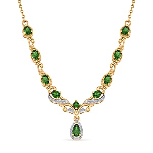D'Joy Chrome Diopside and Moissanite 1.90 ctw Whispering Garden Necklace in 18K Vermeil Yellow Gold Over Sterling Silver 18-20 Inches