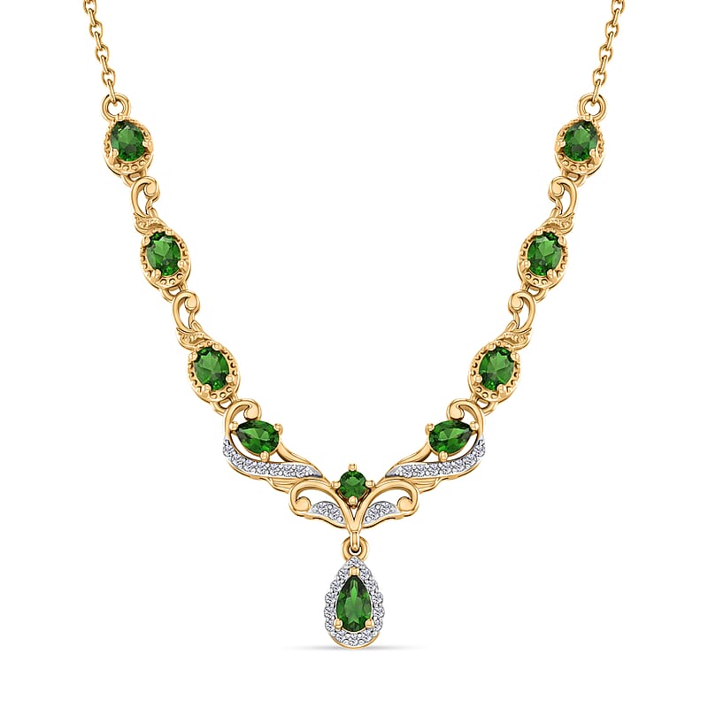 D'Joy Chrome Diopside and Moissanite 1.90 ctw Whispering Garden Necklace in 18K Vermeil Yellow Gold Over Sterling Silver 18-20 Inches