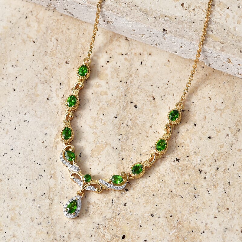 D'Joy Chrome Diopside and Moissanite 1.90 ctw Whispering Garden Necklace in 18K Vermeil Yellow Gold Over Sterling Silver 18-20 Inches