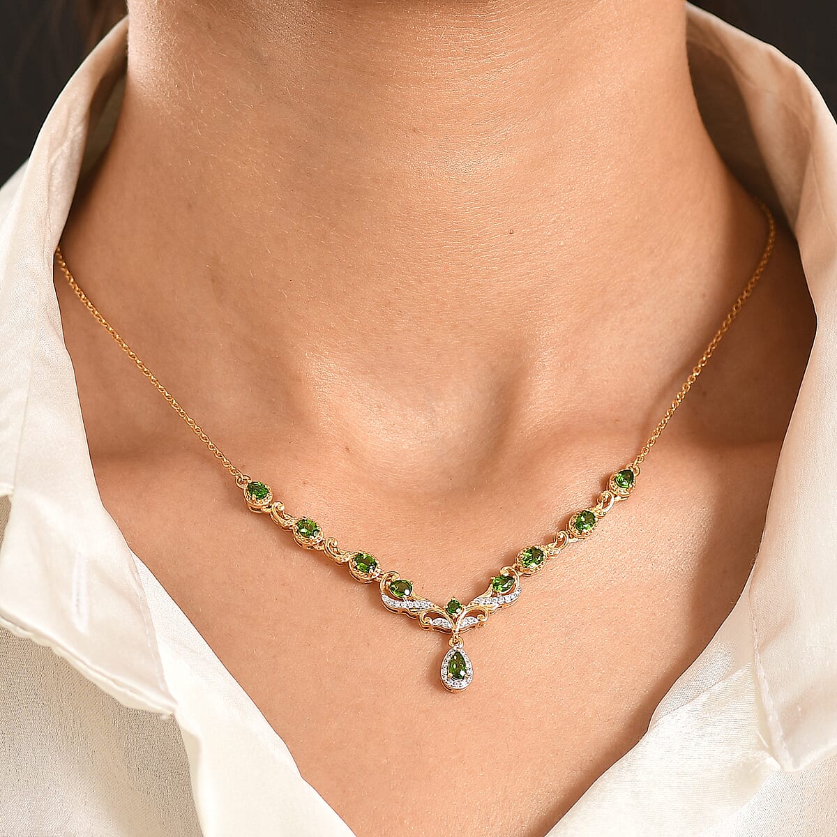 D'Joy Chrome Diopside and Moissanite 1.90 ctw Whispering Garden Necklace in 18K Vermeil Yellow Gold Over Sterling Silver 18-20 Inches image number 2