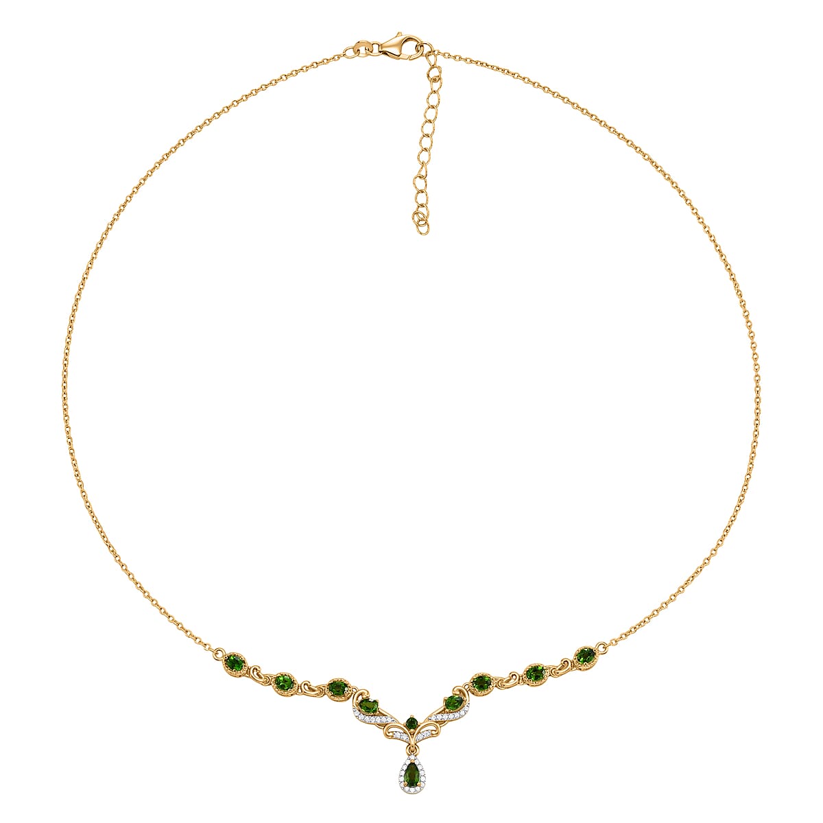 D'Joy Chrome Diopside and Moissanite 1.90 ctw Whispering Garden Necklace in 18K Vermeil Yellow Gold Over Sterling Silver 18-20 Inches image number 3