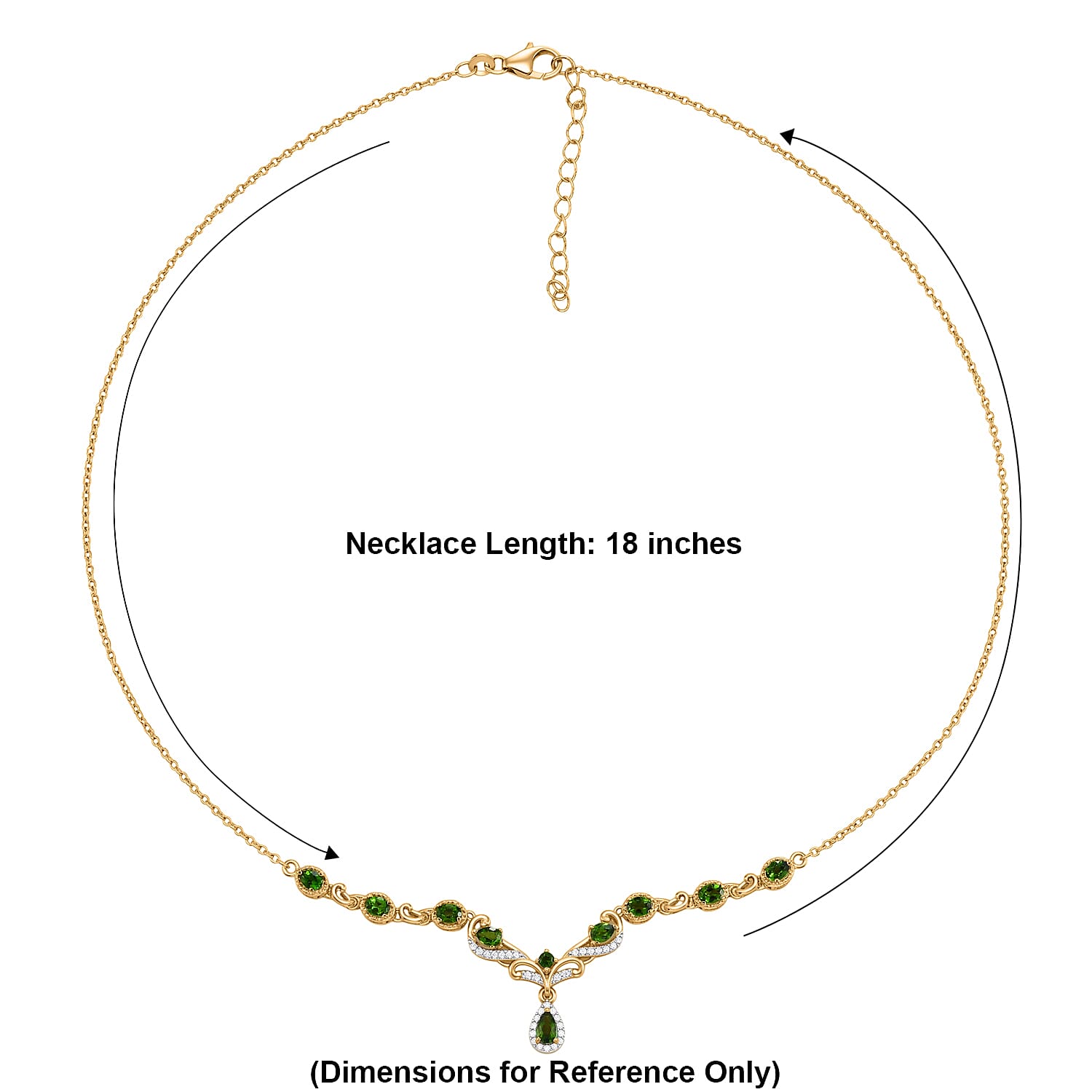 D'Joy Chrome Diopside and Moissanite 1.90 ctw Whispering Garden Necklace in 18K Vermeil Yellow Gold Over Sterling Silver 18-20 Inches