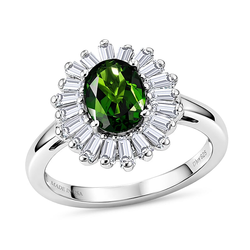 D'Joy Chrome Diopside and Moissanite 1.90 ctw Bloom Burst Ring in Rhodium Over Sterling Silver (Size 10.0)