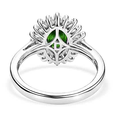 D'Joy Chrome Diopside and Moissanite 1.90 ctw Bloom Burst Ring in Rhodium Over Sterling Silver (Size 10.0)