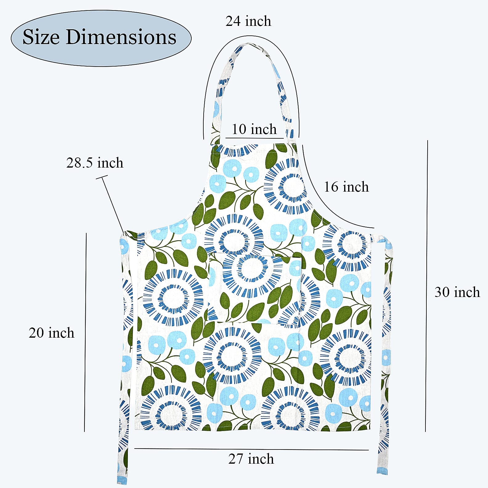 Livmore Blue Floral Design Set of 4 Cotton pcs Kitchen Apron, Glove, Pot Holder and Kitchen Towel