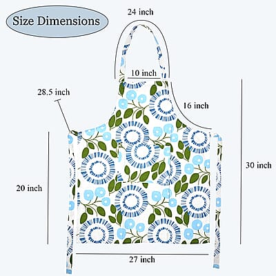 Livmore Blue Floral Design Set of 4 Cotton pcs Kitchen Apron, Glove, Pot Holder and Kitchen Towel