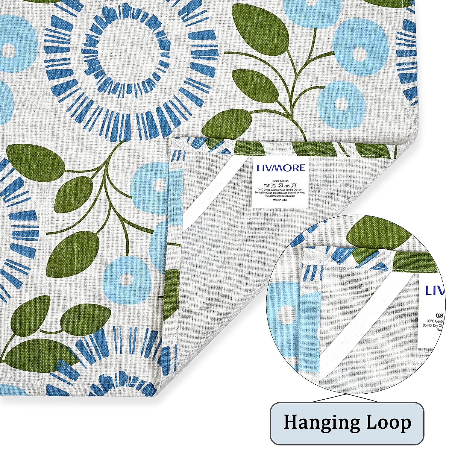 Livmore Blue Floral Design Set of 4 Cotton pcs Kitchen Apron, Glove, Pot Holder and Kitchen Towel