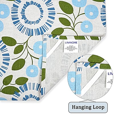 Livmore Blue Floral Design Set of 4 Cotton pcs Kitchen Apron, Glove, Pot Holder and Kitchen Towel