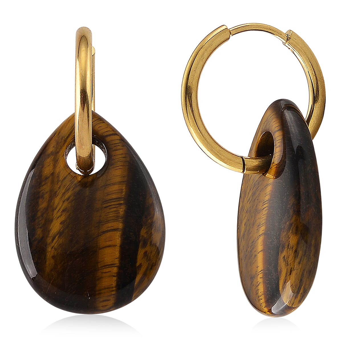 Yellow Tiger's Eye 35.00 ctw Earrings in Goldtone