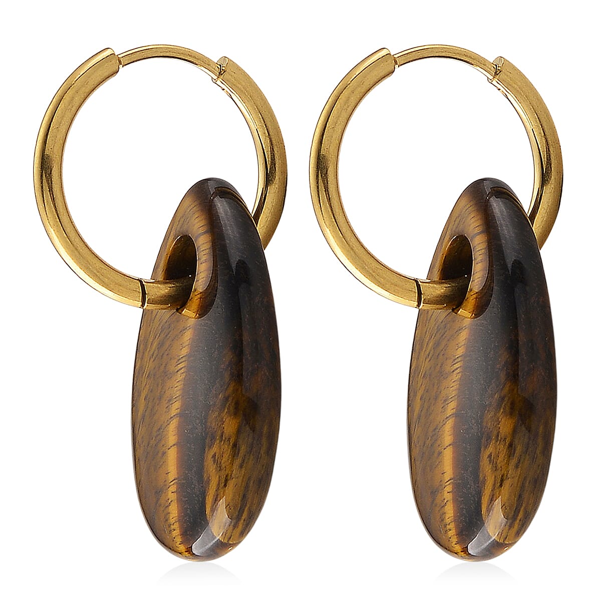 Yellow Tiger's Eye 35.00 ctw Earrings in Goldtone